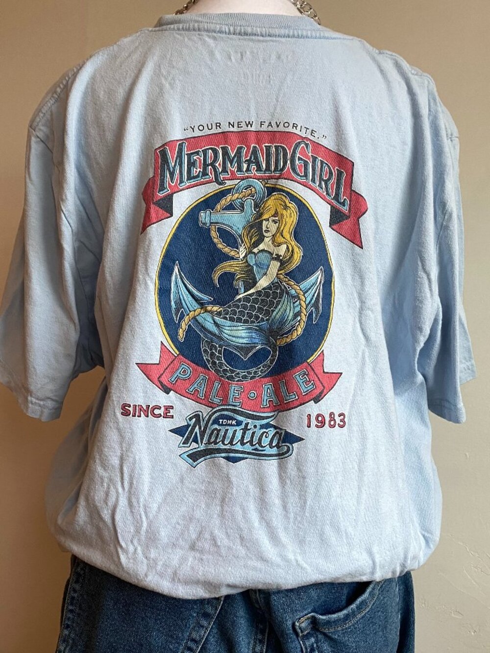 Mens XL Nautica 100% Cotton Mermaid Ale Beer Graphic Tee Summer Beach Novelty